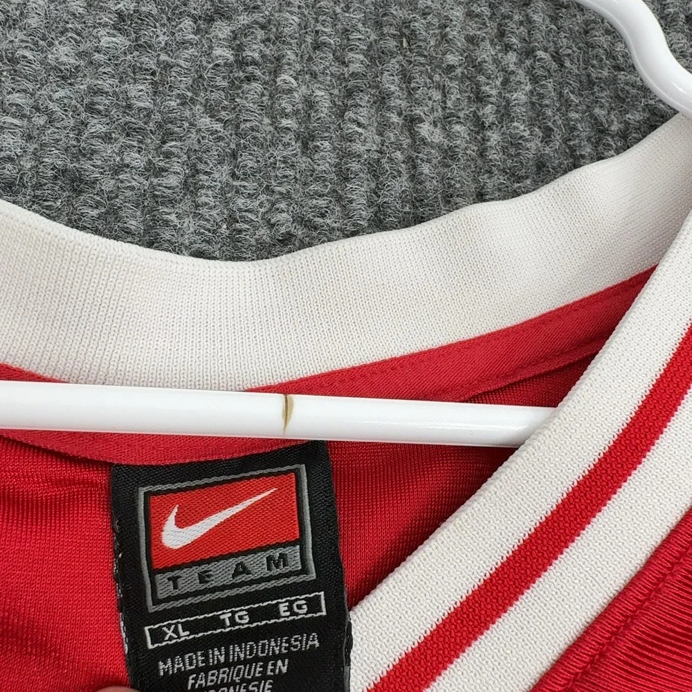 Nike Jersey Mens XL Red Nylon Polyester Striped‎ V Neck Athletic Sportswear